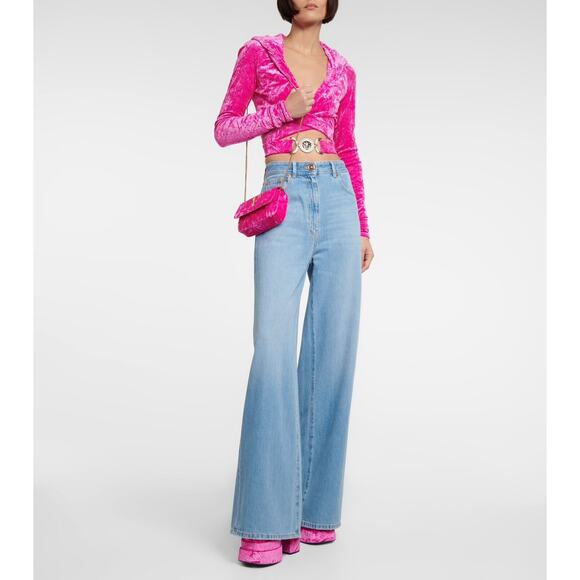 Versace Aevitas 37.5/ 7.5 Platform Pink Velvet Pump Crystal Medusa NIB $1,575 - Picture 3 of 16